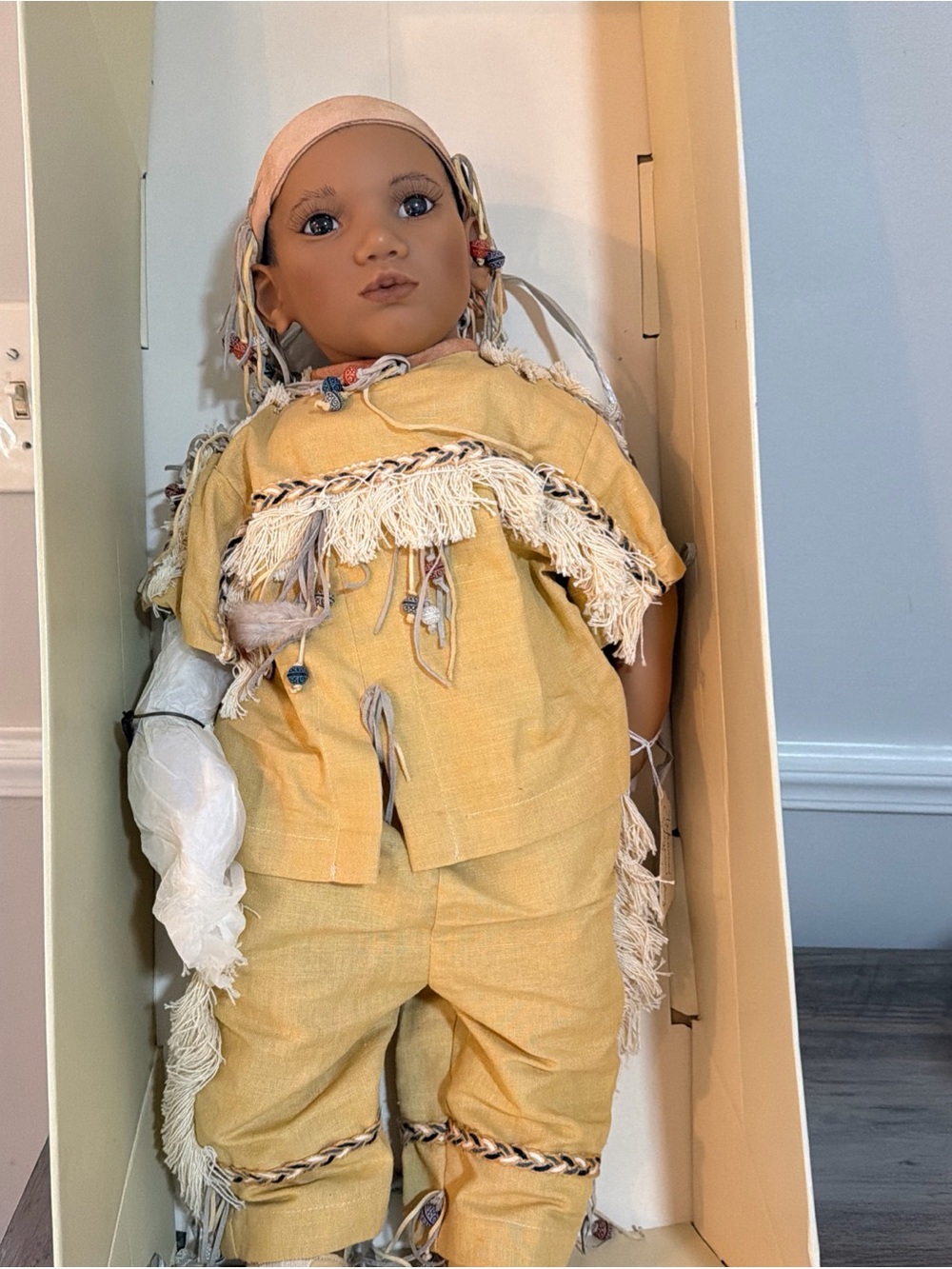 Annette Himstedt Doll Takuma Handcrafted Yellow Kids' Doll with Fringe Outfit